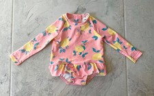 Osh-Kosh B  Gosh 1-pc Baby Girl Lemons Swimsuit 6M Ruffle Rashguard Long-sleeve