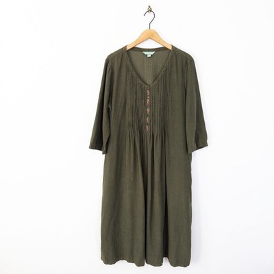 April Cornell Needle Cord Midikleid Gr. XL 18 20 grün geblümt Lagenlook