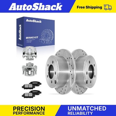 Rear Drilled Slotted Brake Rotors Pads Calipers for Jeep, Patriot 2007-2017
