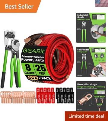 Complete 8 Gauge Ground Wire Kit - Includes Crimping Tool & 20 Heat Shrink Tubes