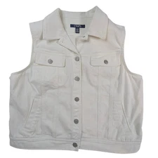 White Denim Vest Trucker Jacket – Women's XL Sleeveless Button Front