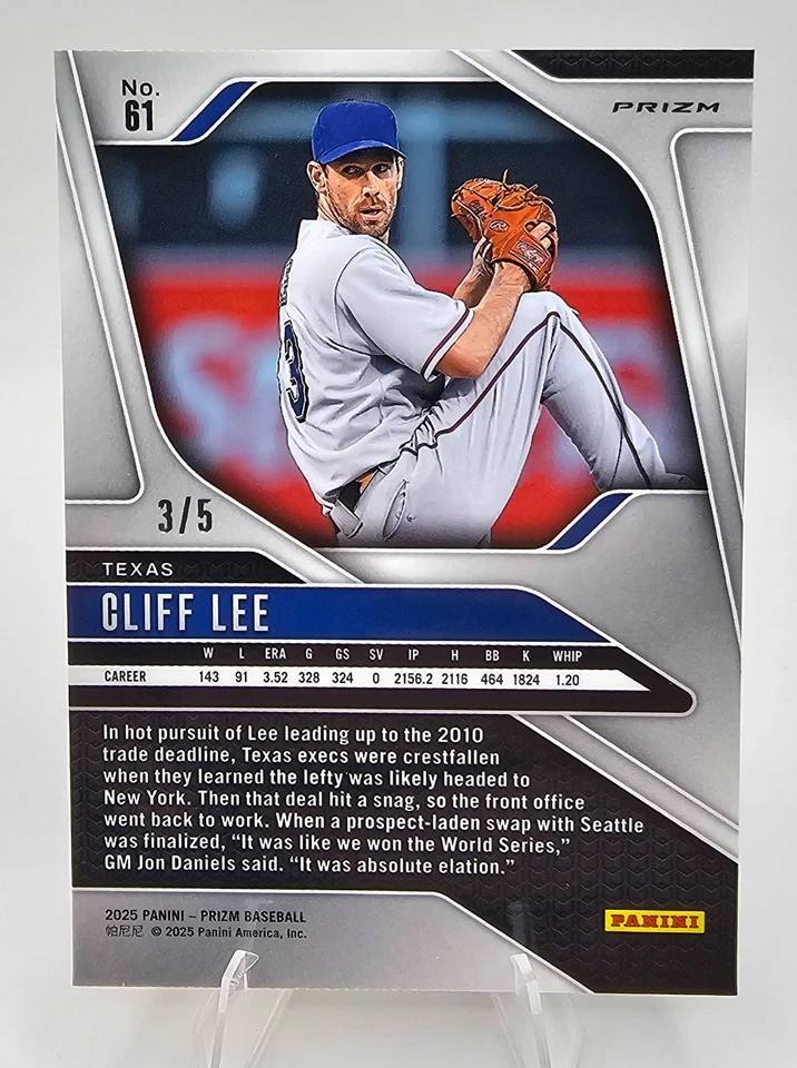 Holograma Panini Prizm Cliff Lee 2025 negro dorado/5 Texas Rangers #61 SSP Foto 2 de 2