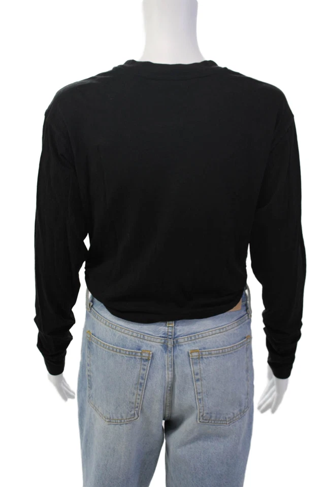 Blusa negra con montura cuello redondo mangas largas cintura ceñida talla XS Foto 3 de 4