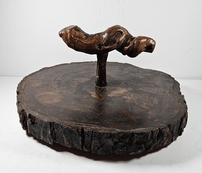Rustic Natural Wood Serving Stand Live Edge Tree Slice Base With Root Handle