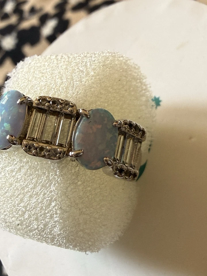 BP Fire Opal cubic zirconia rhodium plated band ring size 7 - Image 3 of 3