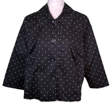 Women’s Parisian Chic Black Polka Dot Cropped Jacket Retro French Girl Sz XL