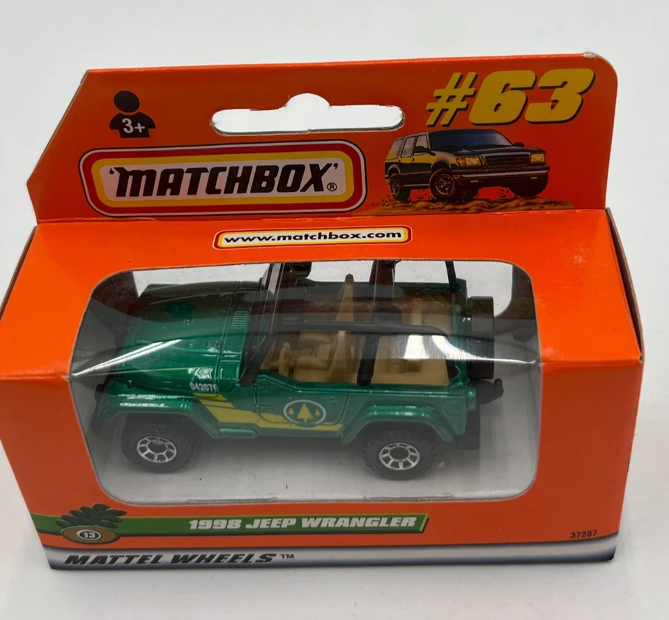 Jeep Wrangler 1998 Die Cast Mattel Matchbox #63 verde #37287 nuevo en caja Foto 2 de 4