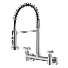 Wall Mount Faucet 8 Inch Center, with Pull Down Sprayer, Commercial Mixer Tap...