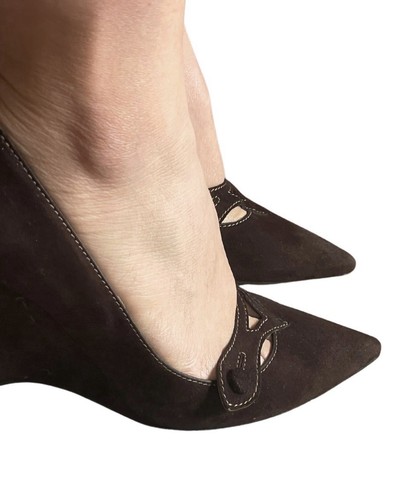 RRP £369 Size 37.5 Genuine Tod's Brown Suede Pointed Toe Wedge Pumps Original - Picture 4 of 8