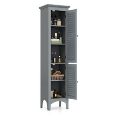 Image of 5-Tier Bathroom Tall Cabinet Double-Door Slim Storage Cupboard Grey