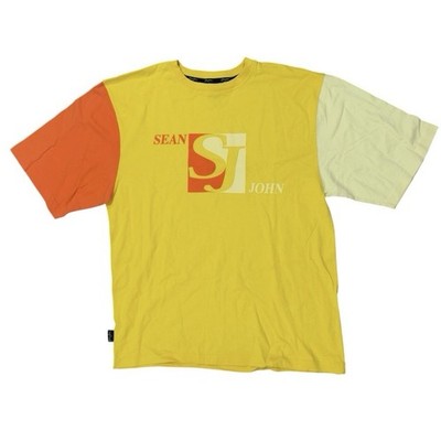 Y2K Sean John Colorblock Graphic T Shirt Mens XL Yellow Orange White Streetwear