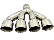 Exhaust Tip Center 3.00 inlet 3.50 Quad 15.00 Long  WQD35015-300-HP-SS Rolled Sl