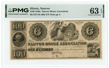 1840s Nauvoo House Association Illinois IL $100 Mormon Note PMG 63EPQ UNL 67809