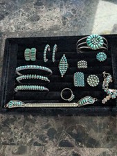 Vintage Lot Native American Zuni Turquoise Sterling Rings Earrings Bracelets