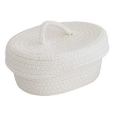 Oval Cotton Rope Storage Basket with Lid, Lidded Woven Storage Container Mult...
