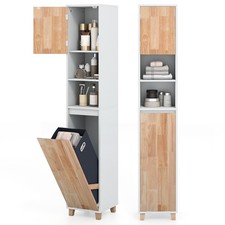 170 cm Tilt Out Laundry Hamper Cabinet with Rubber Wood Doors for Laundry Room