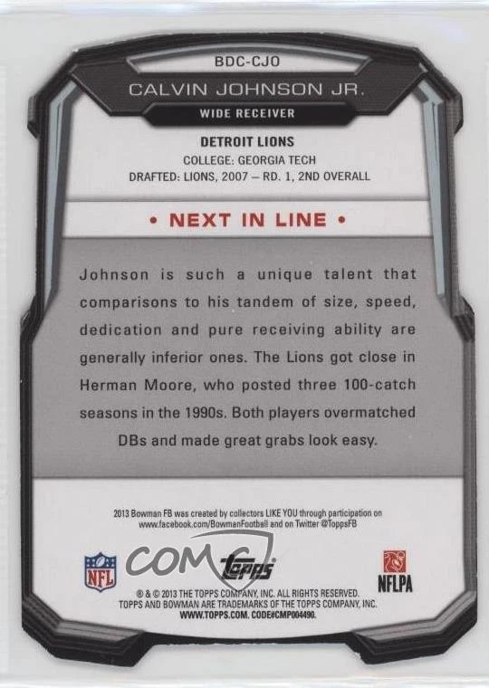 2013 Bowman Die-Cut Insert Prism /99 Calvin Johnson #BDC-CJO HOF - Image 2 of 2