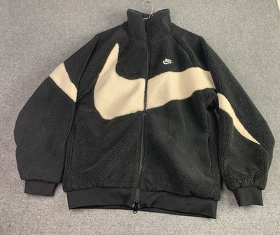 Nike BOA Sherpa Fleece Reversible Jacket Men's MEDIUM Black Big Swoosh Zip Warm