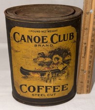 ANTIQUE CANOE CLUB COFFEE 1LB OVAL TIN LADY BOATING ST JOE JOSEPH MO CAN RARE