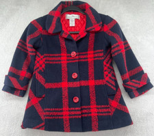 American Widgeon Jacket Girls Sz 6 Pea Coat Red Blue Plaid Button Up Tweed