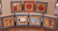 Vtg. 7pc Noah's Arc Handmade Solid Wooden Blocks Nursery Primitive Country Decor