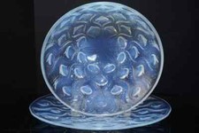 R LALIQUE  1930's French R. Lalique Opalescent Art Deco Peacock Feather bowl set