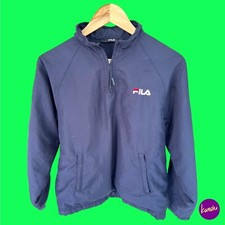 FILA Men's Windbreaker Jacket, 1/4 Zip, Fleece Lined, Embroidered Logo Blue UK M
