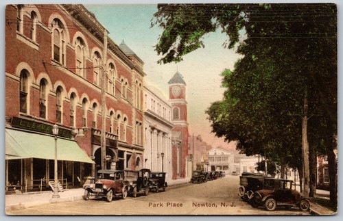 Park Place Newton New Jersey Classic Cars Street View ANTIQUE Postcard