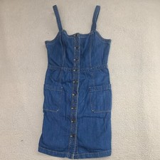 Old Navy Denim Dress Blue Overall Summer Sun Button Up Pockets Jean Womens 10