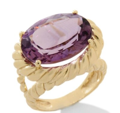 QVC Size 8 Genuine Natural Amethyst Gemstone Crown Ring Real 14K Yellow ...