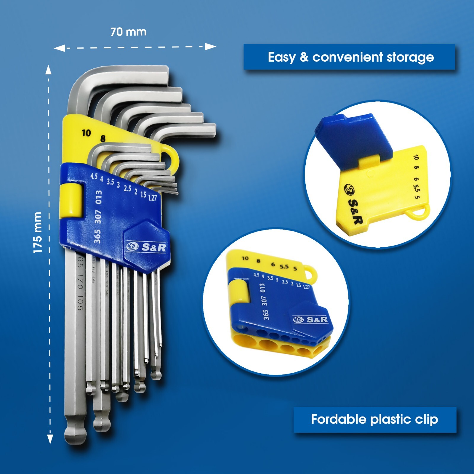 S&R Innensechskantschlüssel Satz HX 13-tlg mit Kugelkopf  