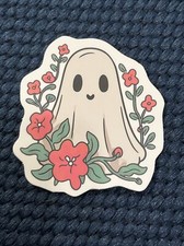 Cute Floral Ghost Sticker - Spooky Season Halloween Decal Laptop
