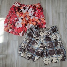 Mens OP Tropical Hawaiian Red Brown Floral Tropical Swim Trunks Sz 36/38 Lot 2