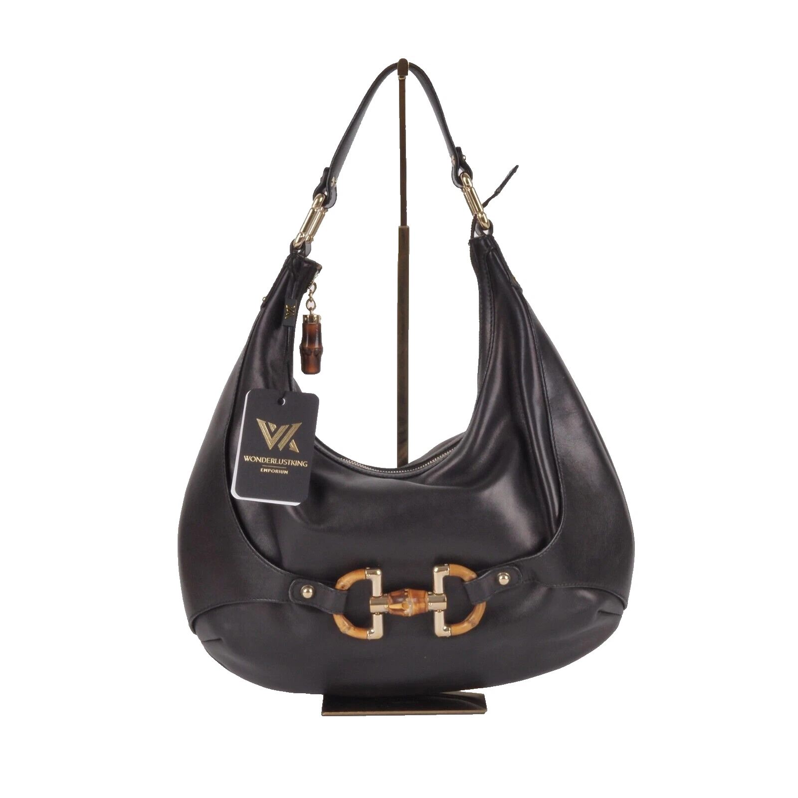 Sac à bandoulière en cuir de luxe noir GUCCI Amalfi Hobo Bamboo 152468 OP :
