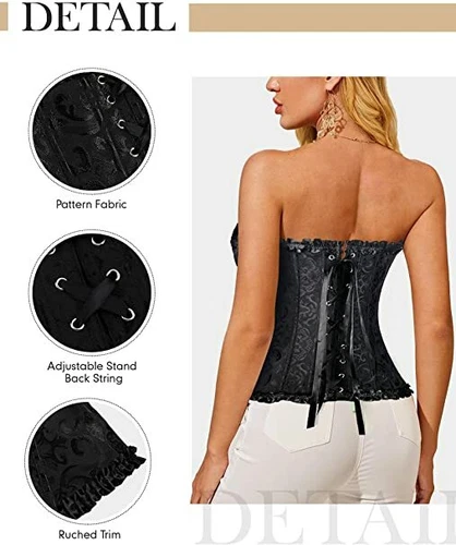 Sexy Women Black Lace up Corset Plus Bustier Top Shaper Basque Dress 6-24 Size - Picture 5 of 46