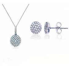 Sterling Silver CZ Circle Stud and 18" Necklace Set
