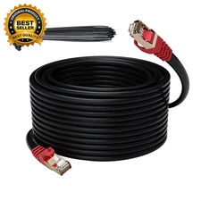 Cat 6E Cat 7 Outdoor Ethernet Cable 300 Ft, 10Gbps Heavy-Duty Shielded Internet
