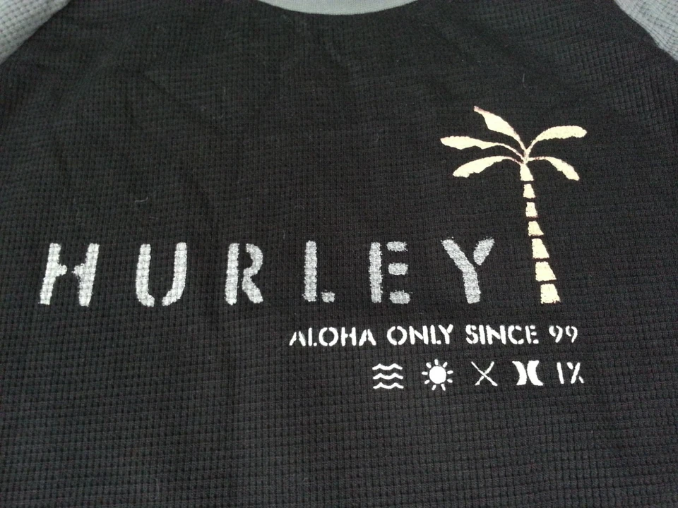 NUEVO NUEVO CON ETIQUETAS Hurley Aloha Tropical Negro Talla M Para Hombre Manga Larga Patrón Waffle Foto 2 de 4