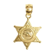 New 14k Yellow Gold Deputy Sheriff Badge Pendant