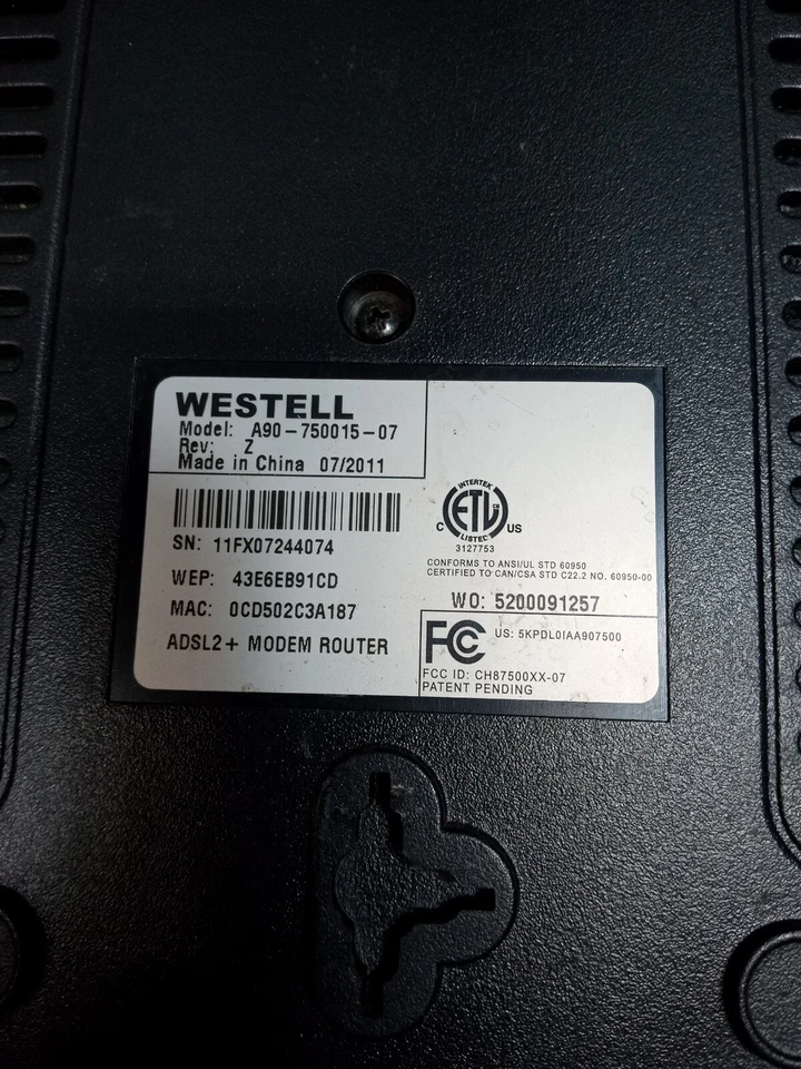 Verizon Westell Model A90-750015-07 ADSL2 Wireless Gateway Modem Router Untested - Image 4 of 4