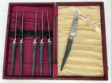 Kirks Nu-Stag Cutlery Sheffield Steak Knife Set 6 BLUE Rustic Faux Antler