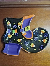 Witch Shoe / Boot Ceramic Halloween Chip and Dip Tray ~ 11" x 12"