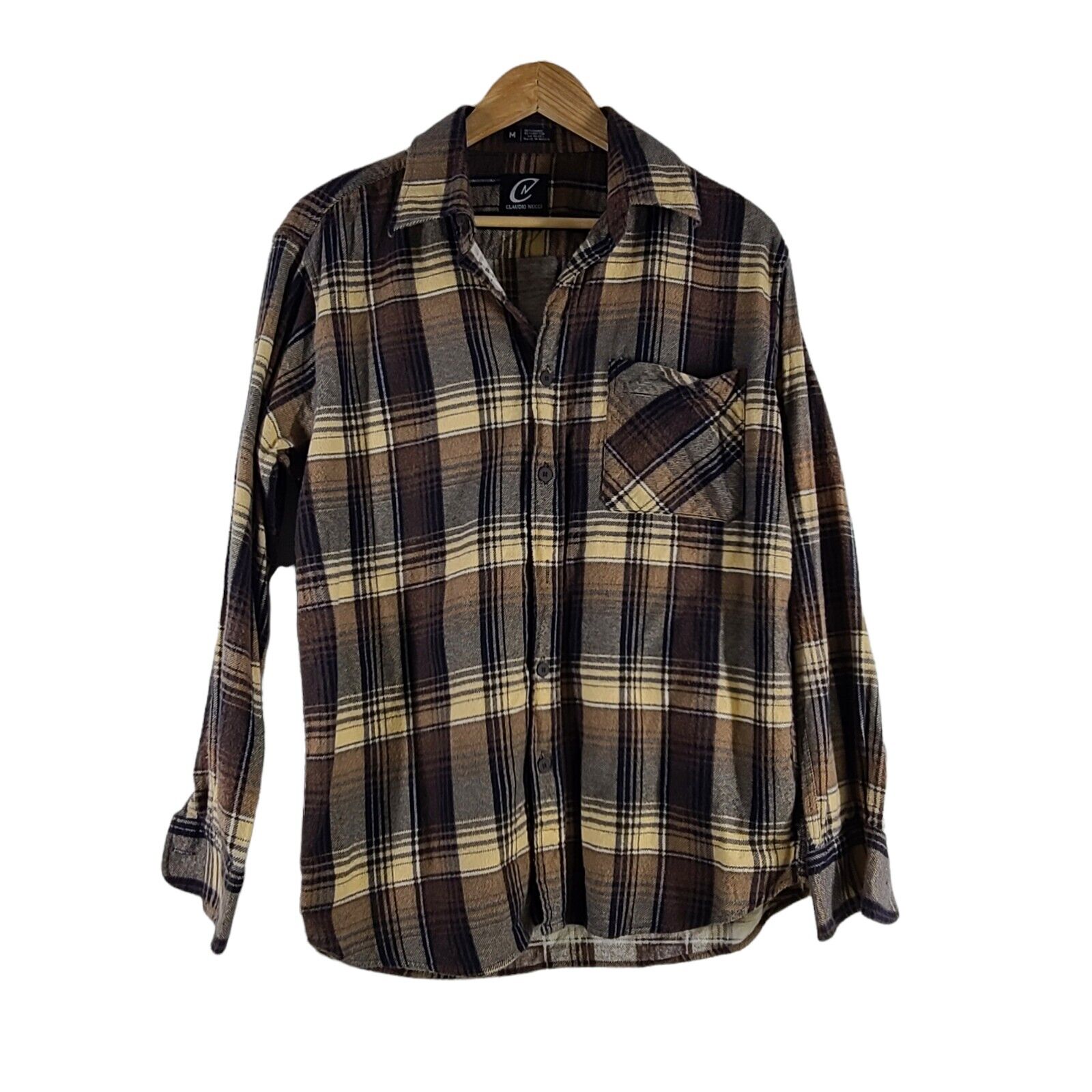 Claudio Nucci Flannel Shirt Brown Plaid Long Sleeve Medium | eBay