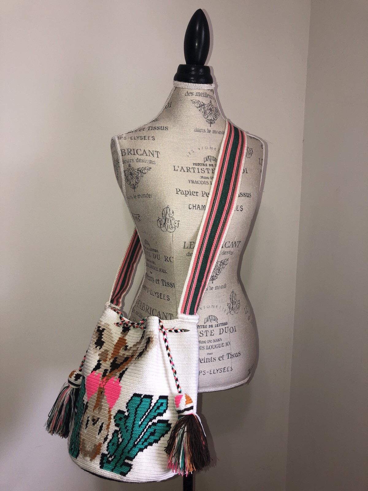 Authentic 100percent Wayuu Mochila Colombian Bag Large Size special Boho Giraffe ivory image 5