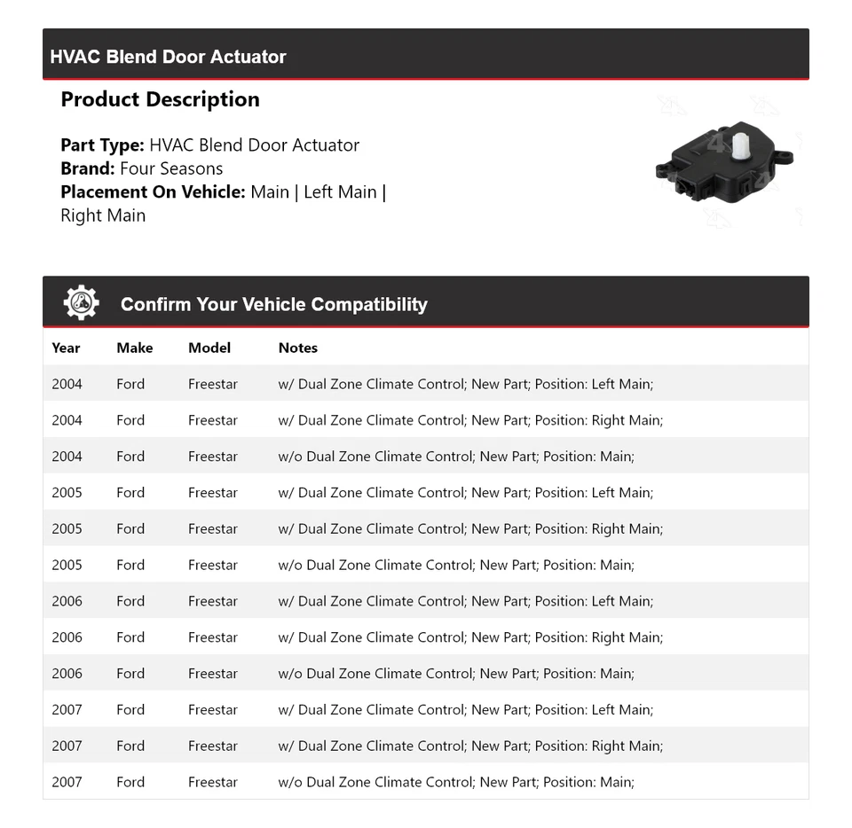 For 2004-2007 Ford Freestar HVAC Blend Door Actuator 4 Seasons 2005 2006 - Image 2 of 4