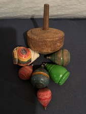 7 Early Atq Wooden Tops W Original Paint 