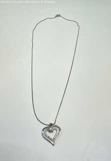 Contemporary Sterling Silver Diamond Accent Heart Pendant Necklace & Ring 5.5g