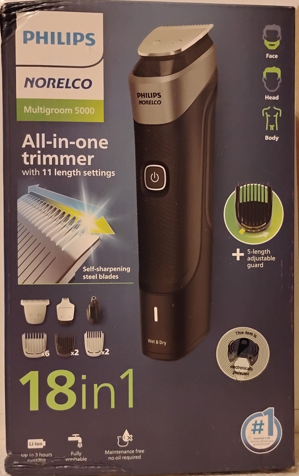 PHILIPS Norelco Multigroom 5000 – 18-in-1 Trimmer, Wet/Dry, Cordless, Open Box