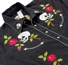 Brooks Dunn Mens Pearl Snap L/S Shirt XL Embroidered Roses Skulls Western
