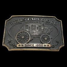 Vintage Belt Buckle 1975 Solid Brass Wells Fargo  Co Bank W/ Owner Registration